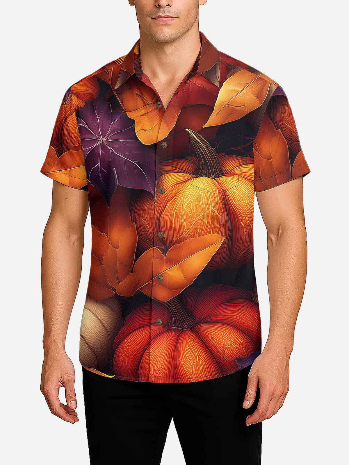 Tall Men's Fall Harvest Pumpkins Short Sleeve Shirt Eleven Oasis