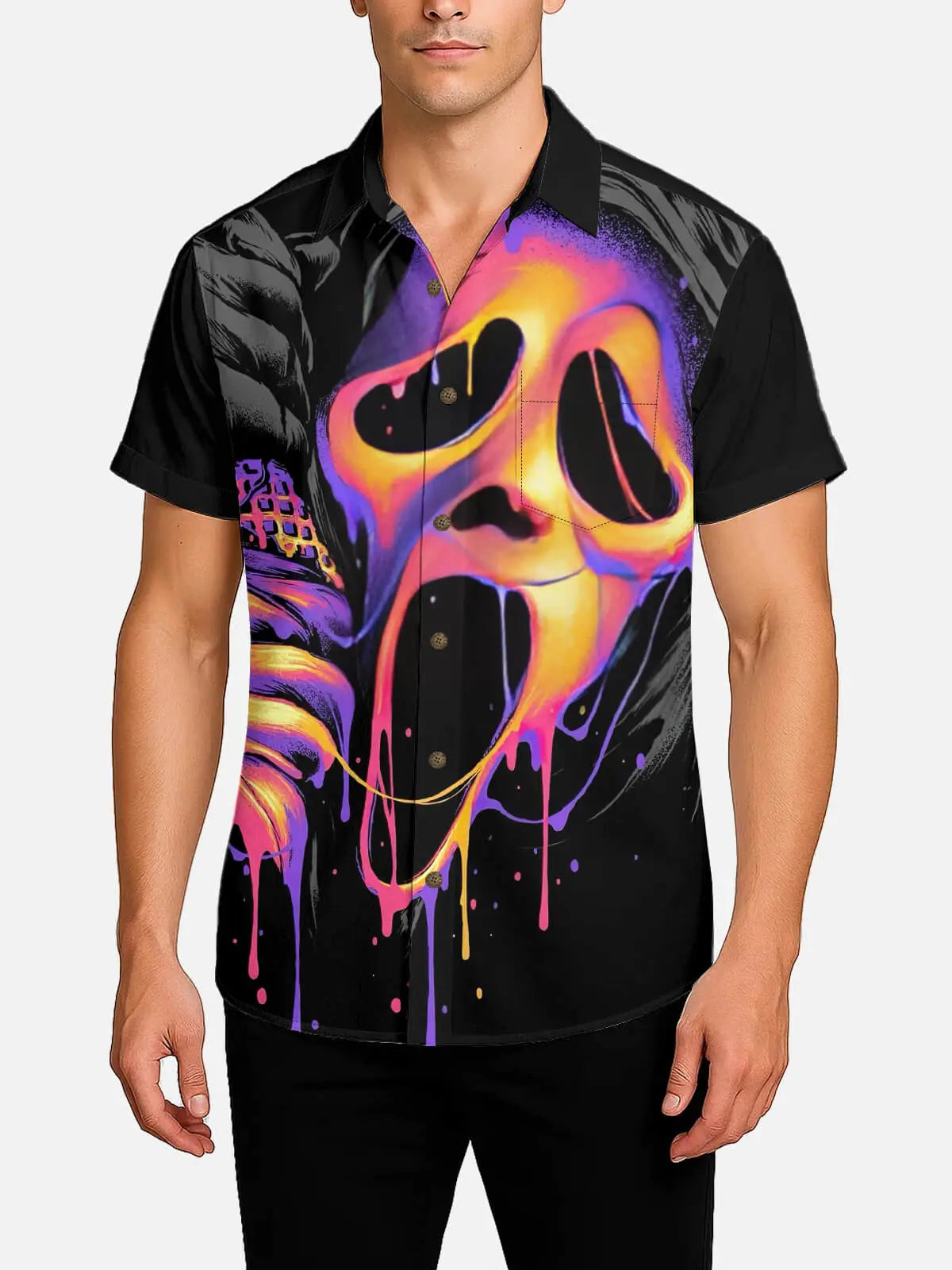 Tall Men's Scream Ghostface Ice Cream Halloween Short Sleeve Shirt Eleven Oasis