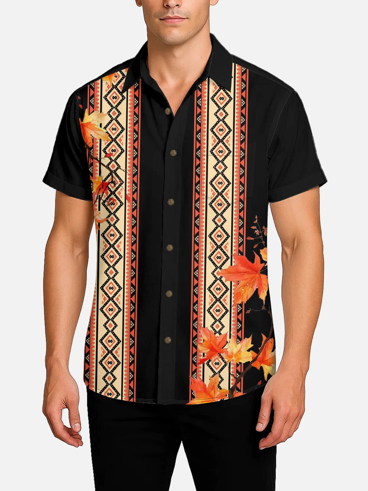 Tall Men's Fall Aztec Leaves Short Sleeve Shirt ElevenOasis
