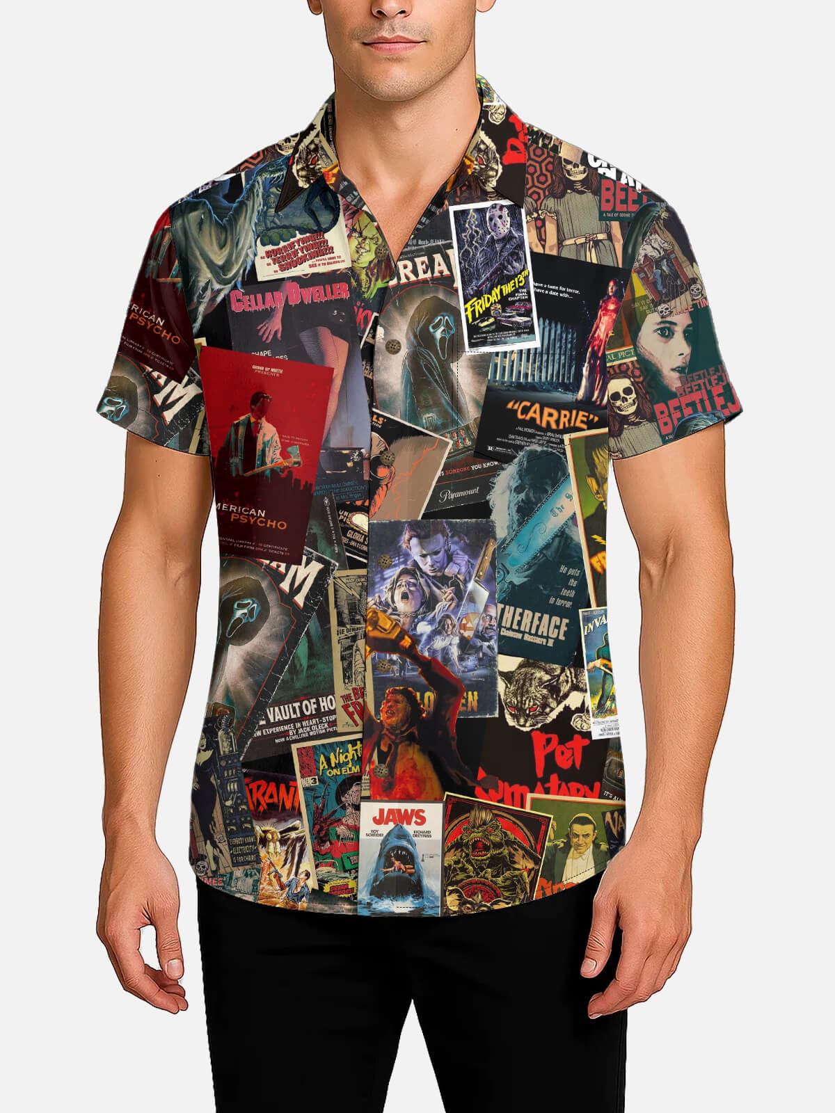 Tall Men's Horror Movie Poster Short Sleeve Shirt ElevenOasis