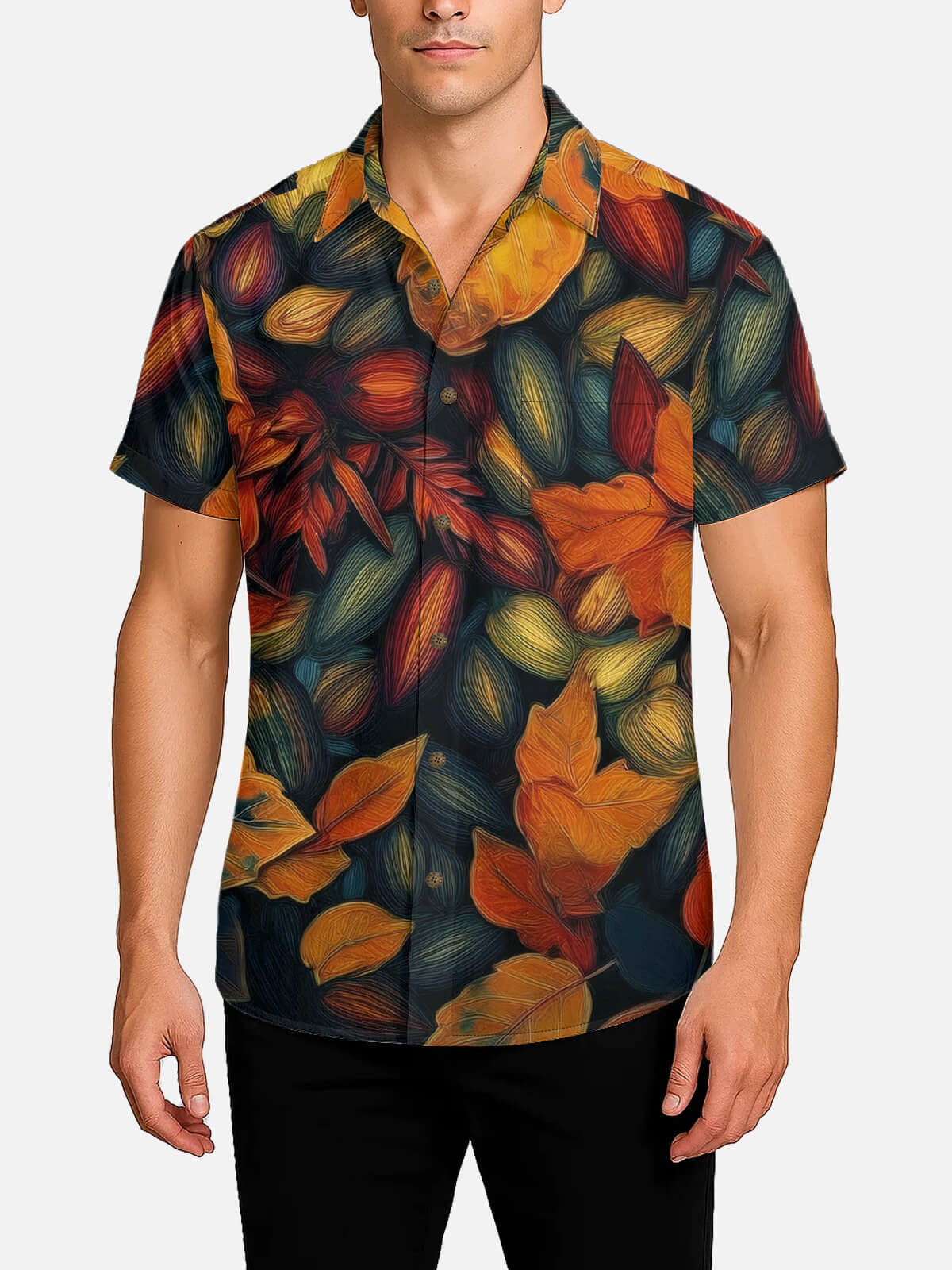Men's Fall Leaves Short Sleeve Shirt ElevenOasis
