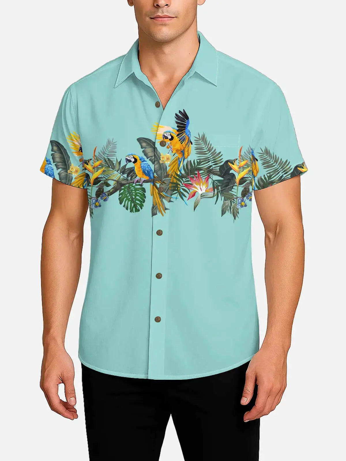 Men's Tropical Parrot Paradise Short Sleeve Shirt Eleven Oasis