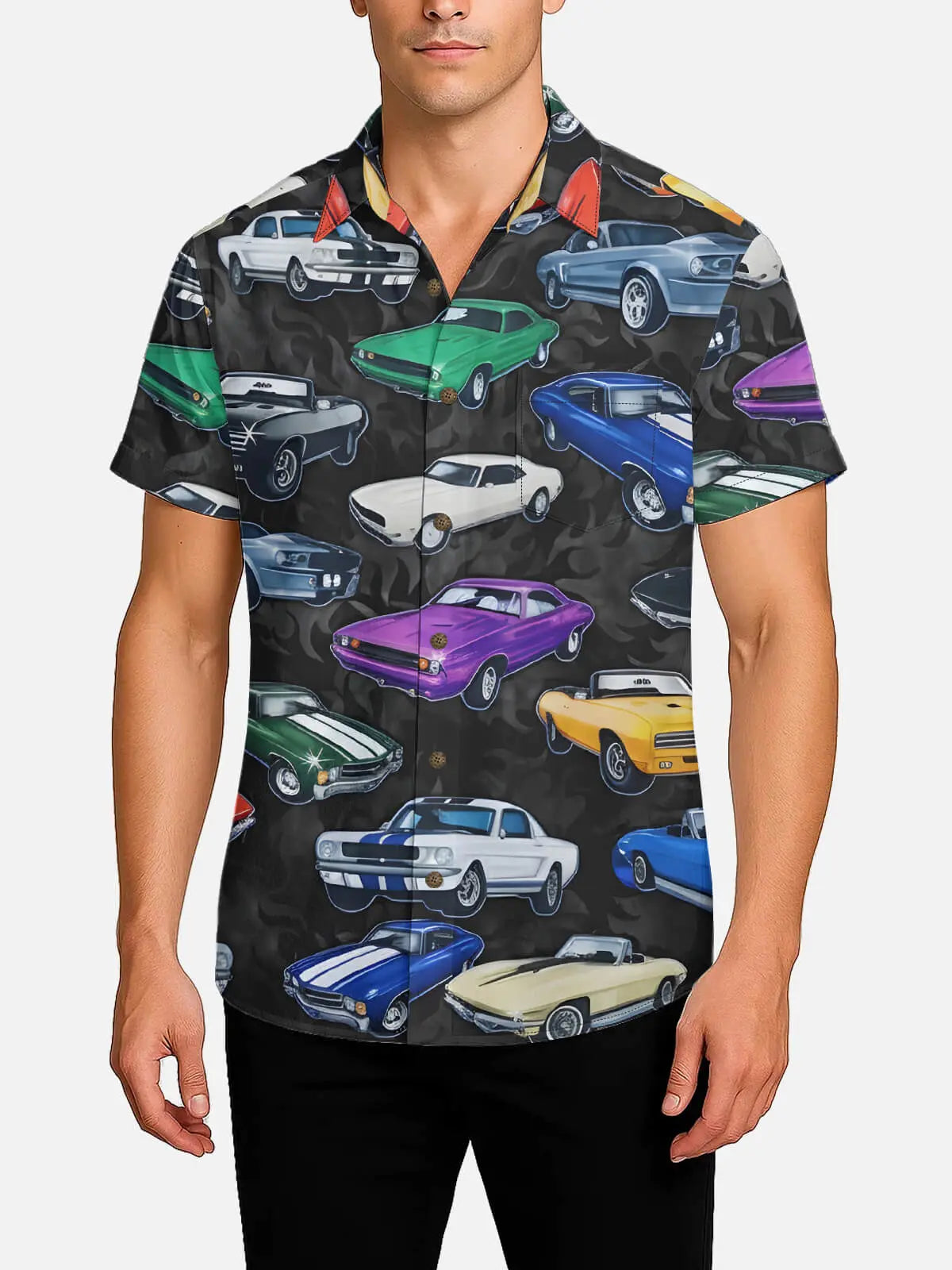 Tall Men's Retro Muscle Car Short Sleeve Shirt Eleven Oasis