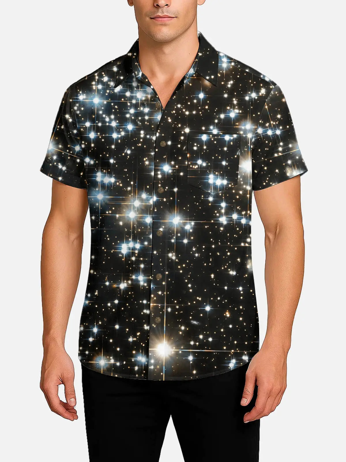 Tall Men's Starfield Night Sky Short Sleeve Shirt Eleven Oasis