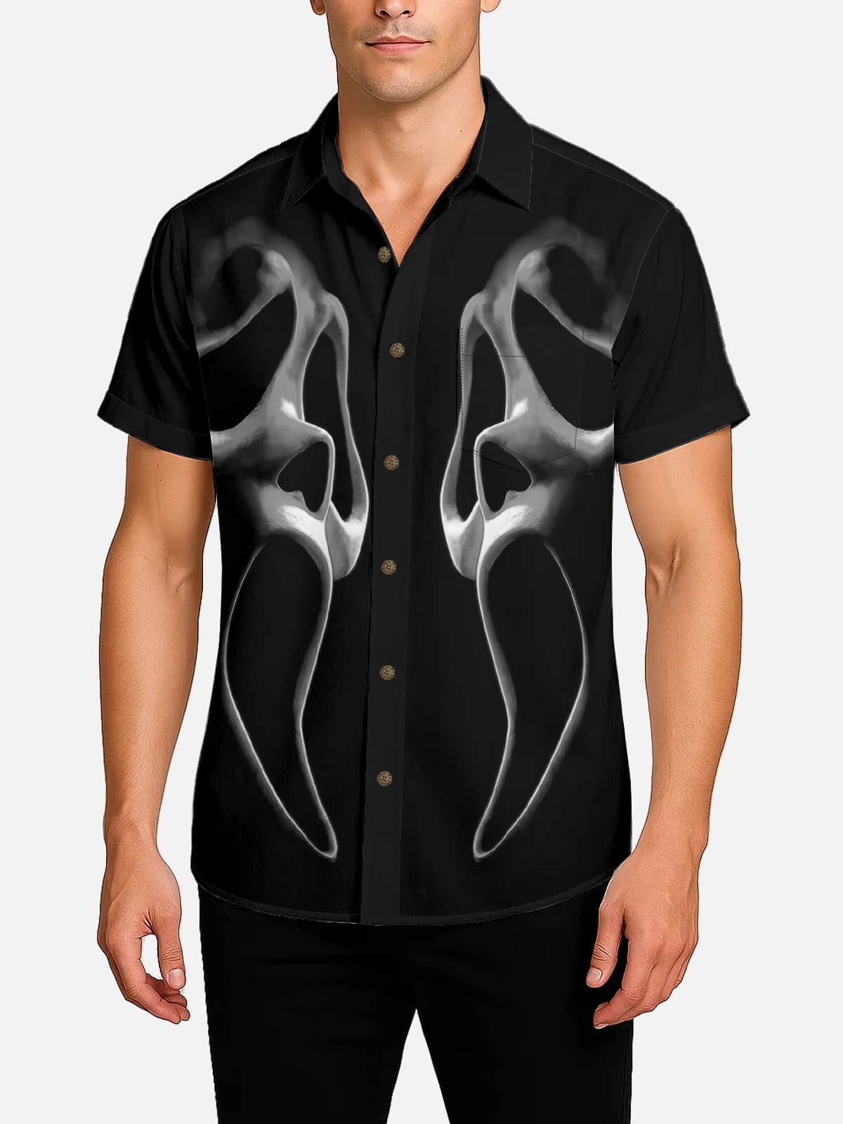 Tall Men's Ghost Face Horror Short Sleeve Shirt Eleven Oasis