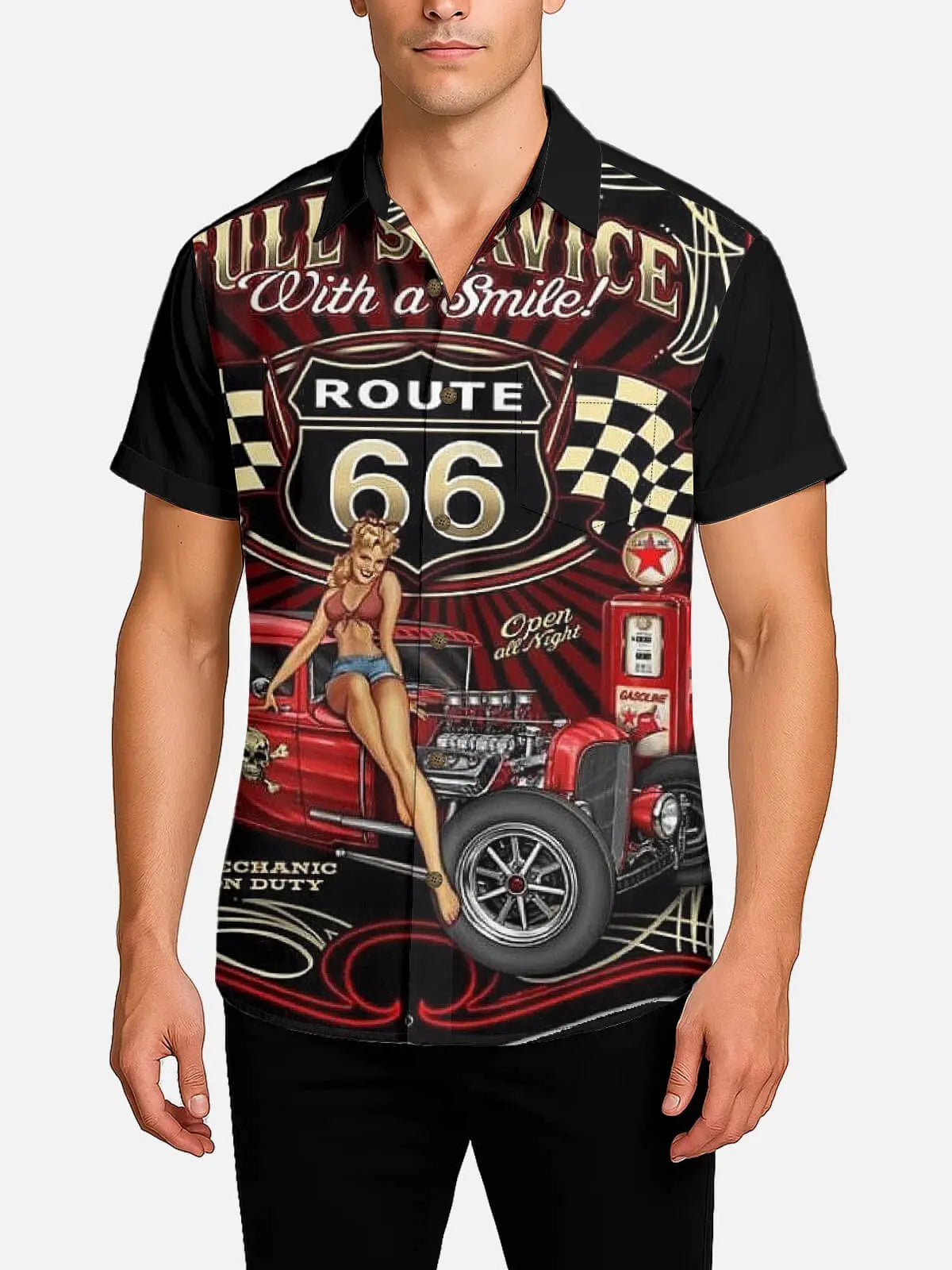Men's Route 66 Pin-Up Hot Rod Short Sleeve Shirt Eleven Oasis