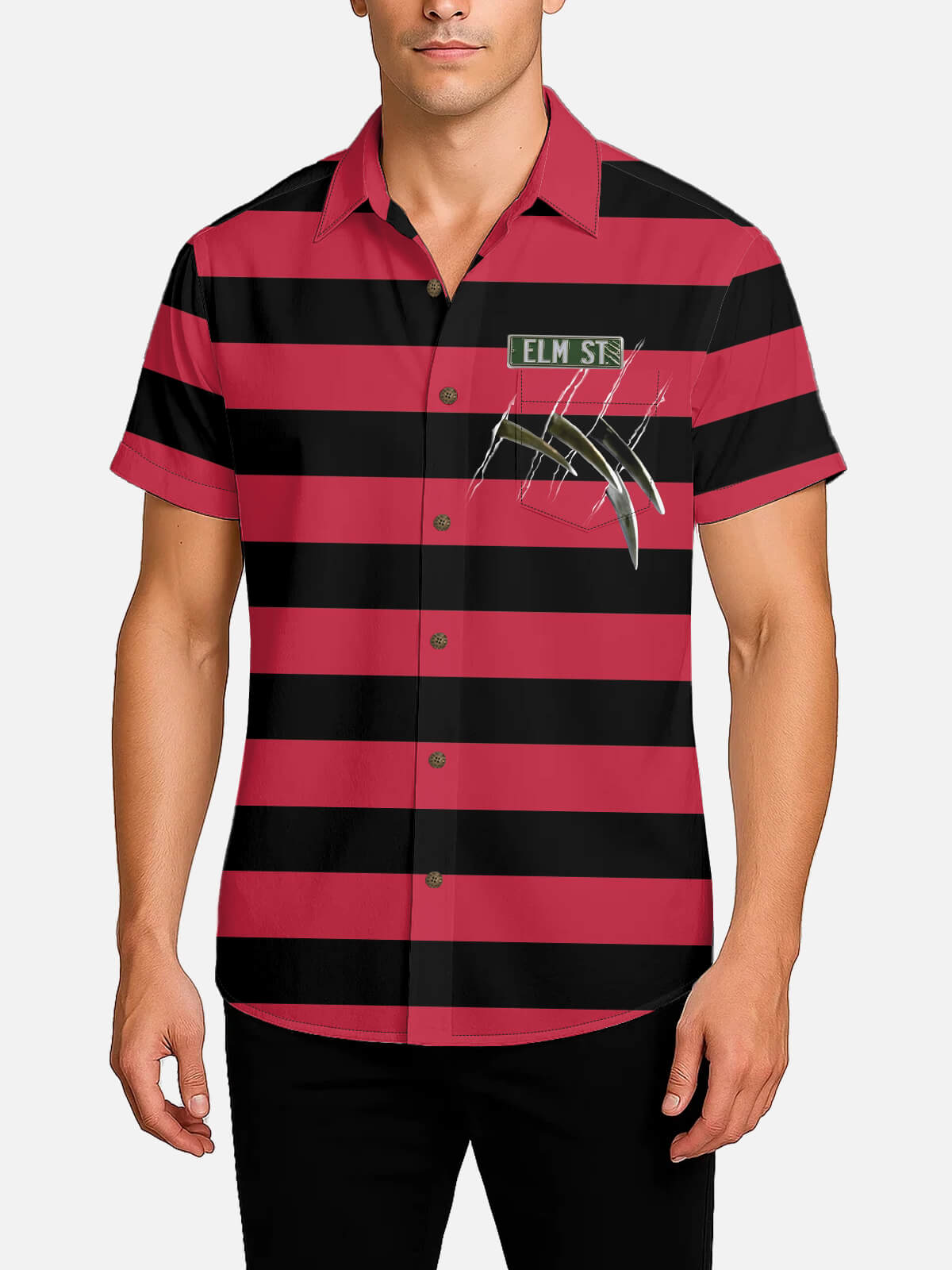 Tall Men's Nightmare on Elm Street Freddy Krueger Short Sleeve Shirt Eleven Oasis