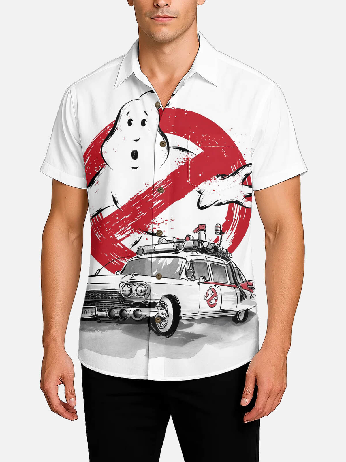 Tall Men's Ghostbusters Ecto-1 Logo Short Sleeve Shirt Eleven Oasis