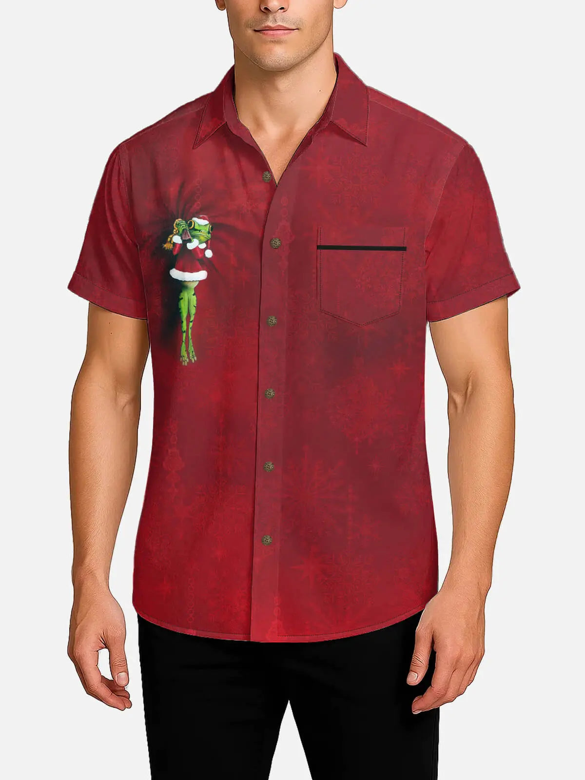 Tall Men's Clinging Frog Optical Illusion Christmas Short Sleeve Shirt Eleven Oasis