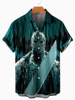Tall Men's Friday the 13th Jason Rain Scene Short Sleeve Shirt Eleven Oasis