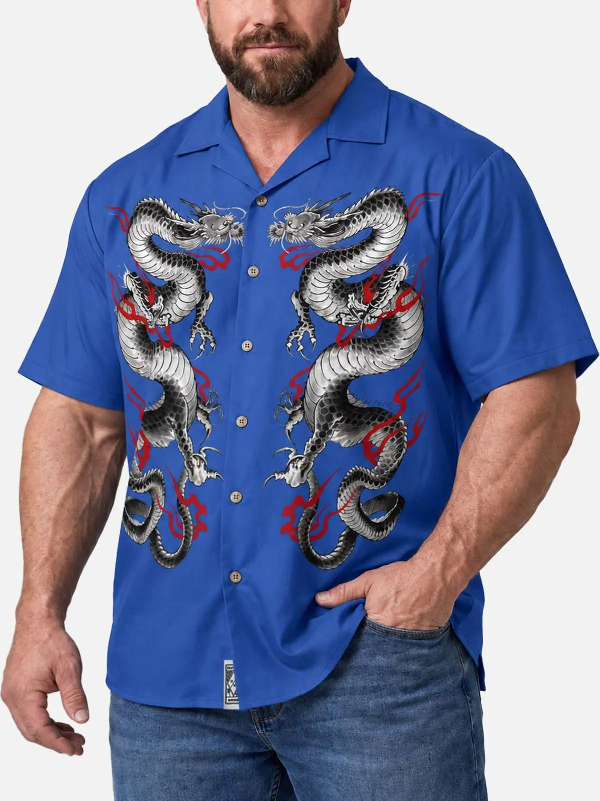Tall Men's Chinese Twin Dragon Short Sleeve Shirt