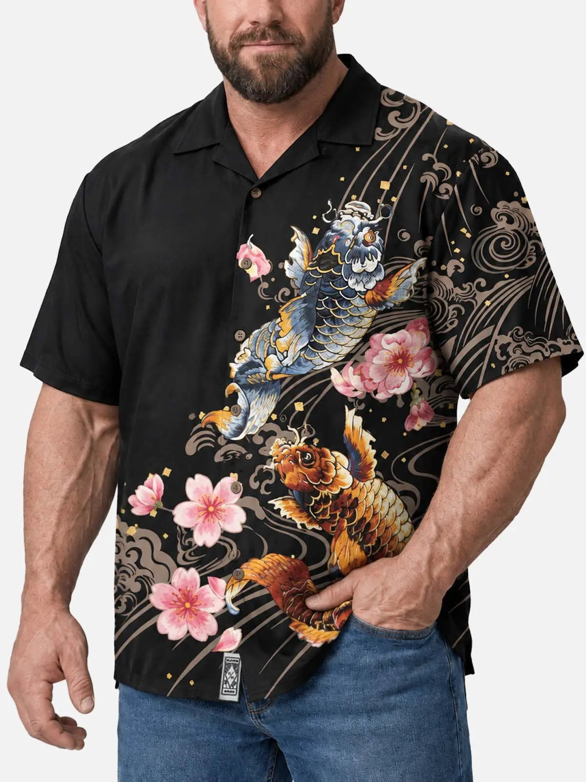 Tall Men's Japanese Koi & Cherry Blossom Short Sleeve Shirt?