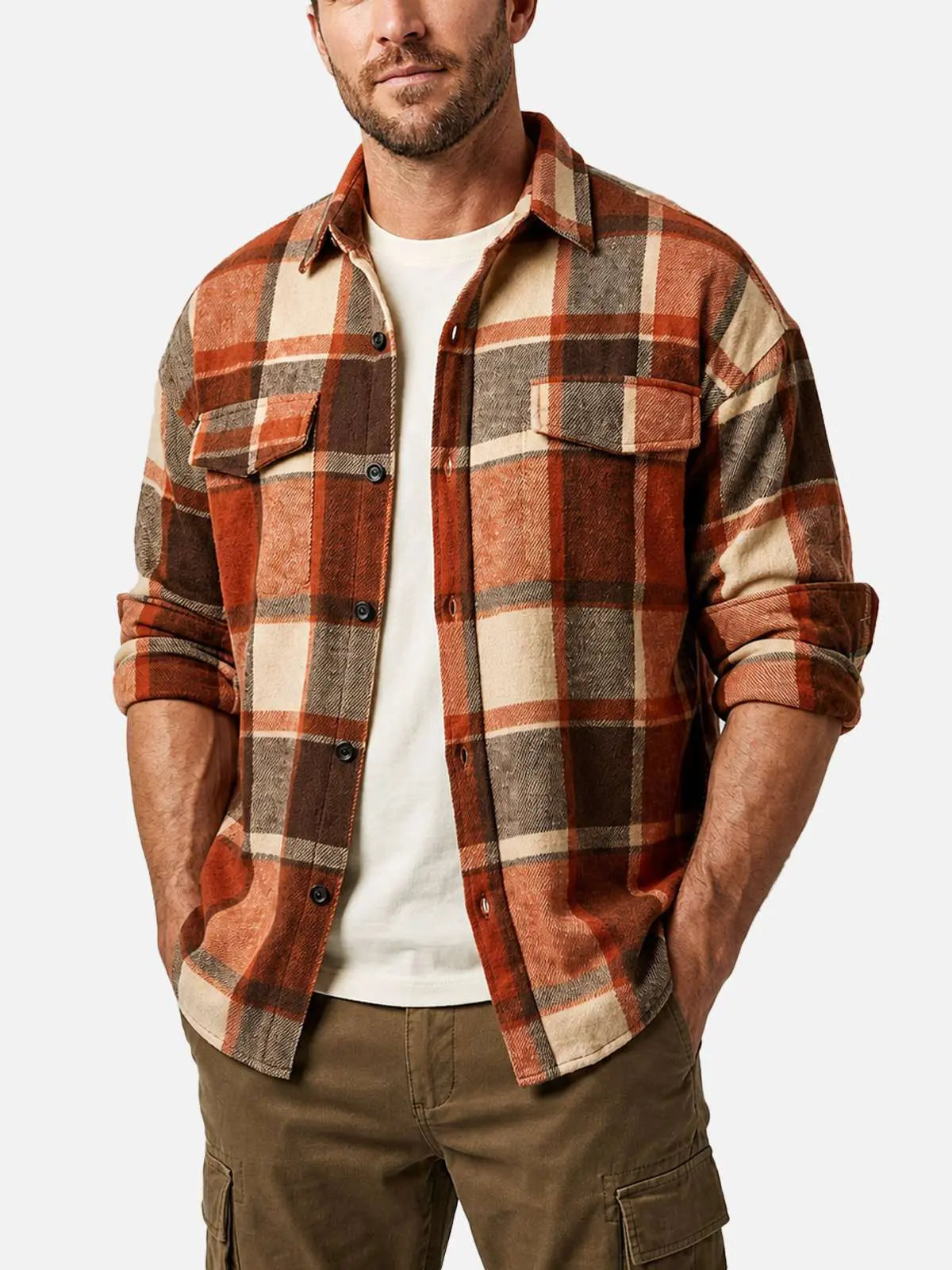 Men's Brushed Overscale Plaid Double Pocket Long Sleeve Shirt Eleven Oasis