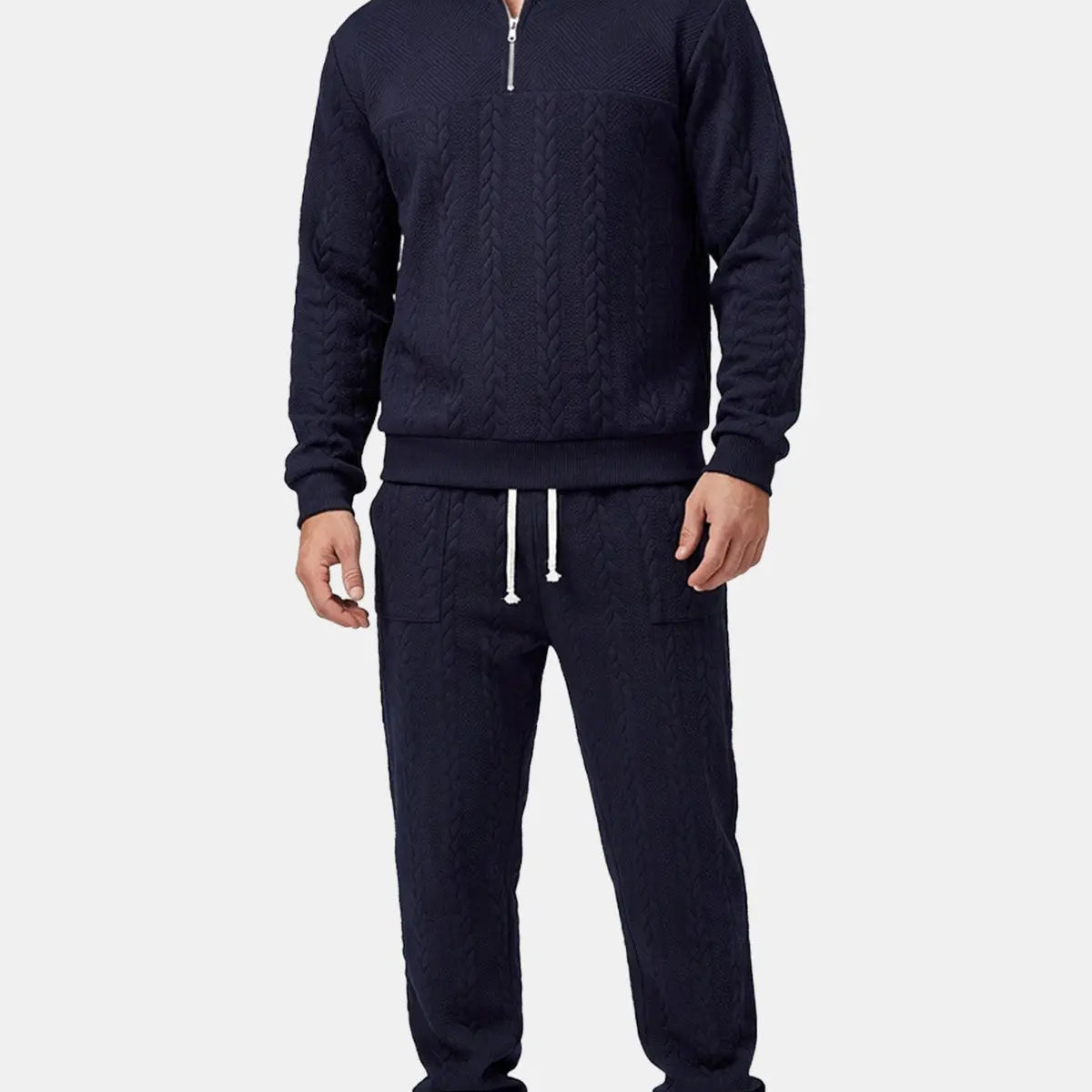 Men's Cable Knit Quarter-Zip Tracksuit Set Eleven Oasis