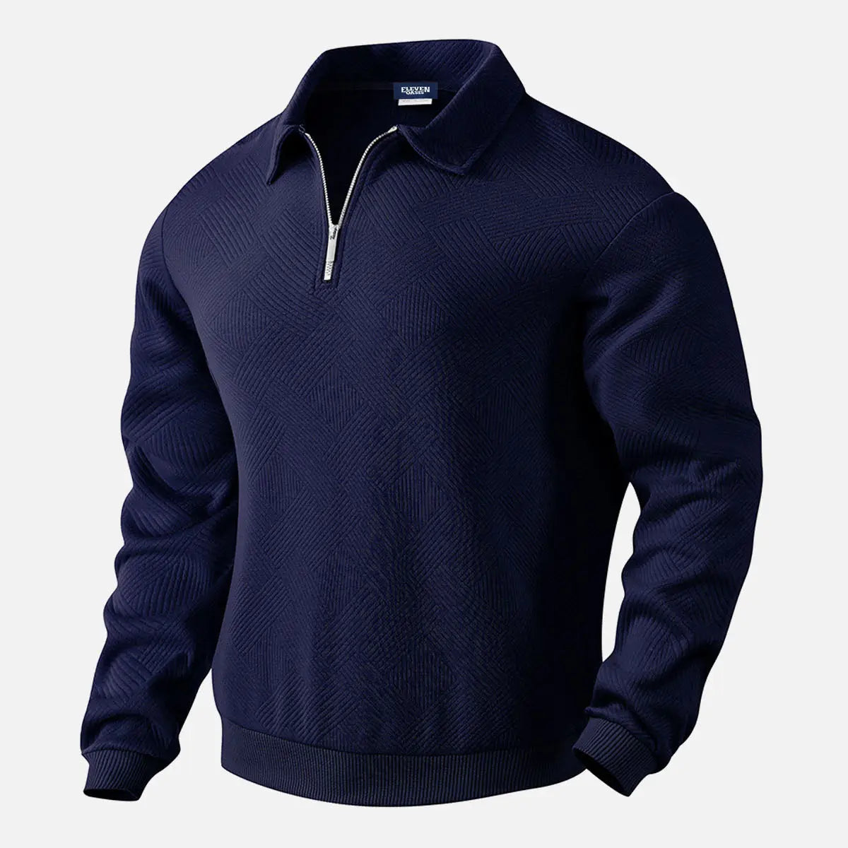 Men's Black Textured Half-Zip Pullover Sweatshirt ElevenOasis