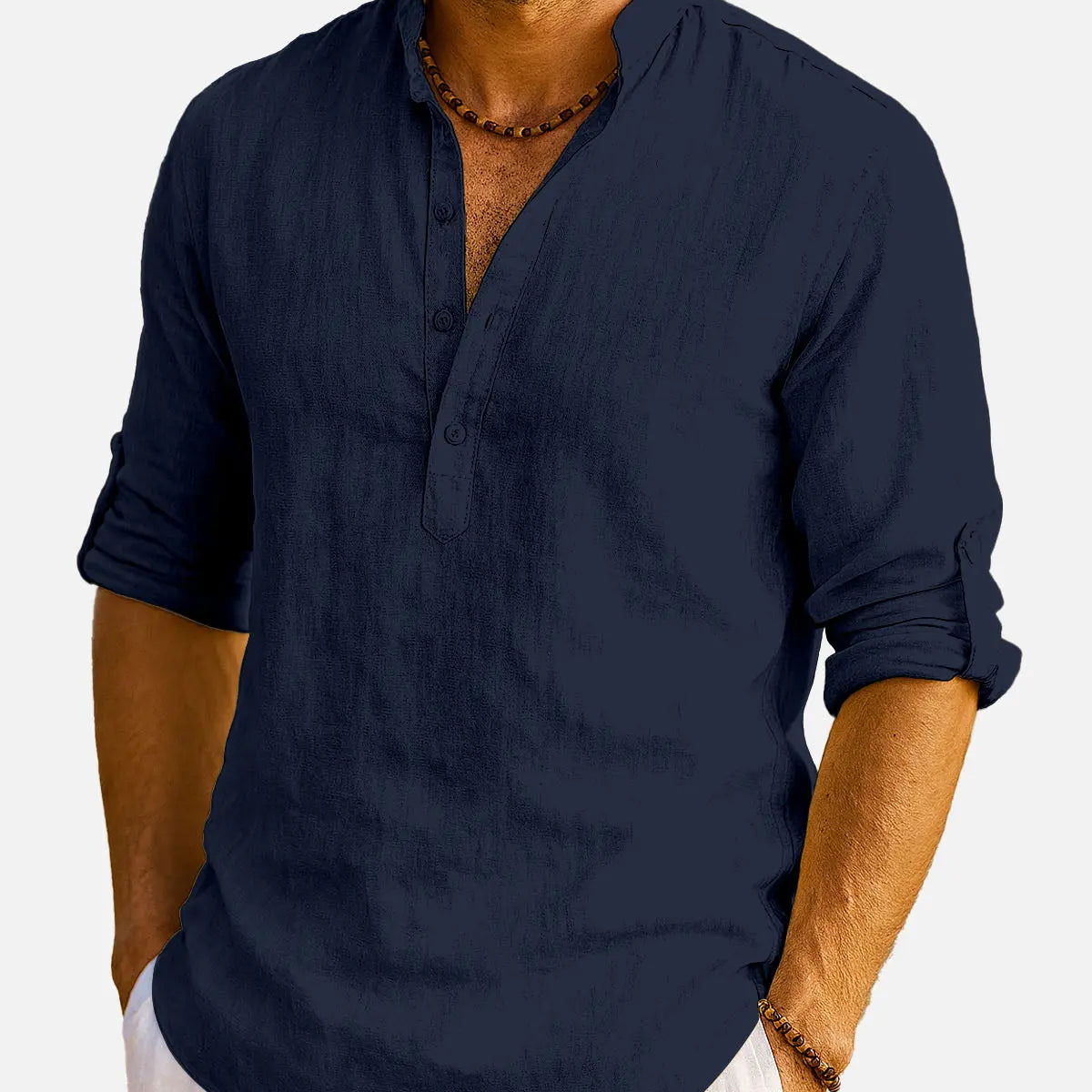 Men's Cotton Stand Collar Long Sleeve Shirt ElevenOasis