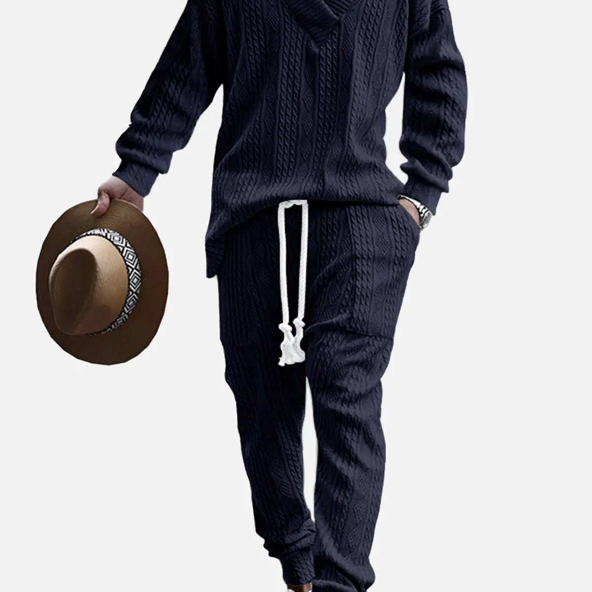 Men's Cable Knit V-Neck Lounge Set ElevenOasis