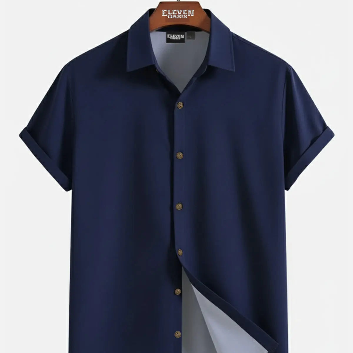 Men's Casual Linen-Feel Loose Printed Solid Color Button Short Sleeve Shirt ElevenOasis