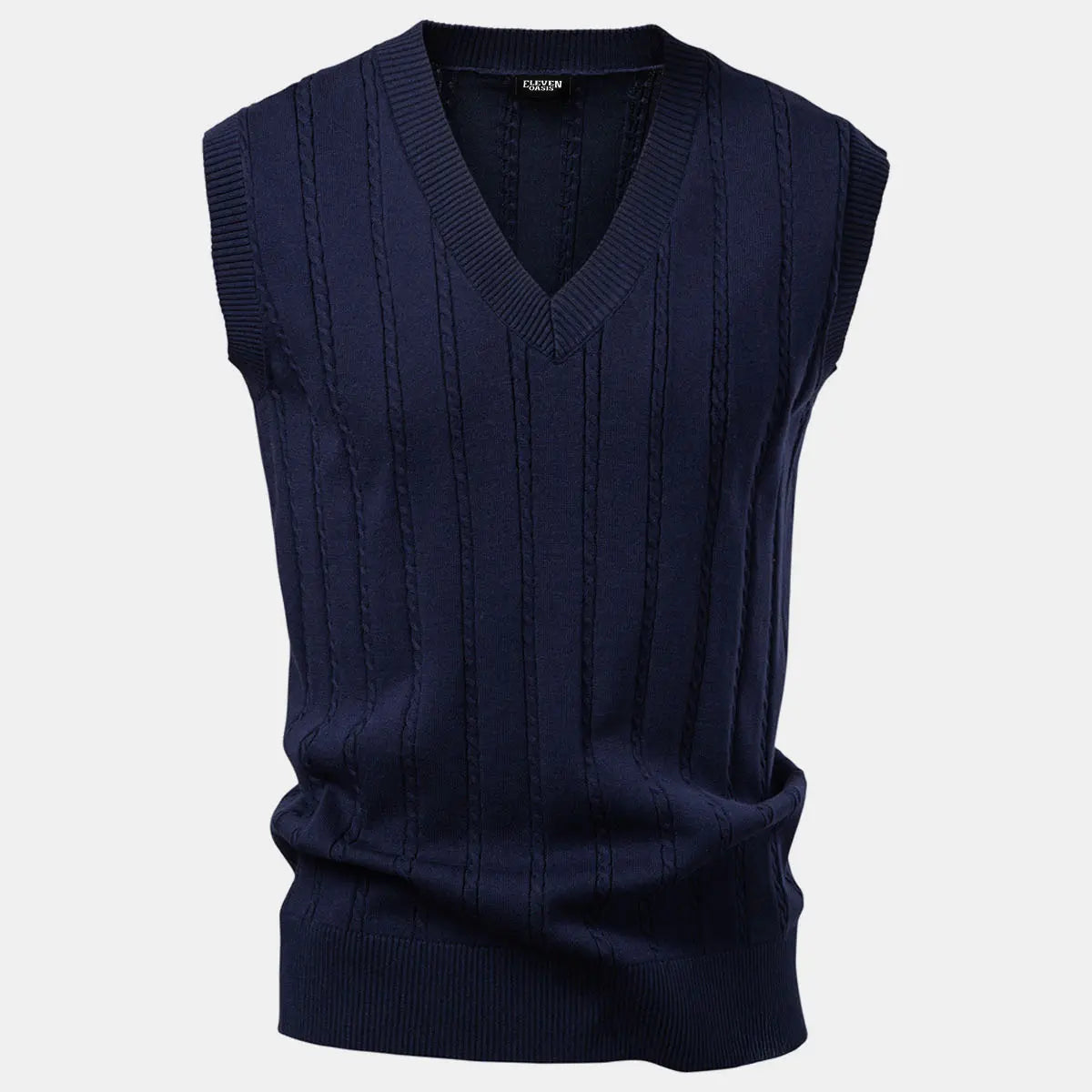 Men's Cable Knit V-Neck Sweater Vest ElevenOasis