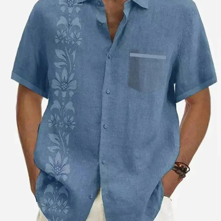 Men's Unilateral Striped Flower Vacation Casual Short Sleeve Shirt ElevenOasis