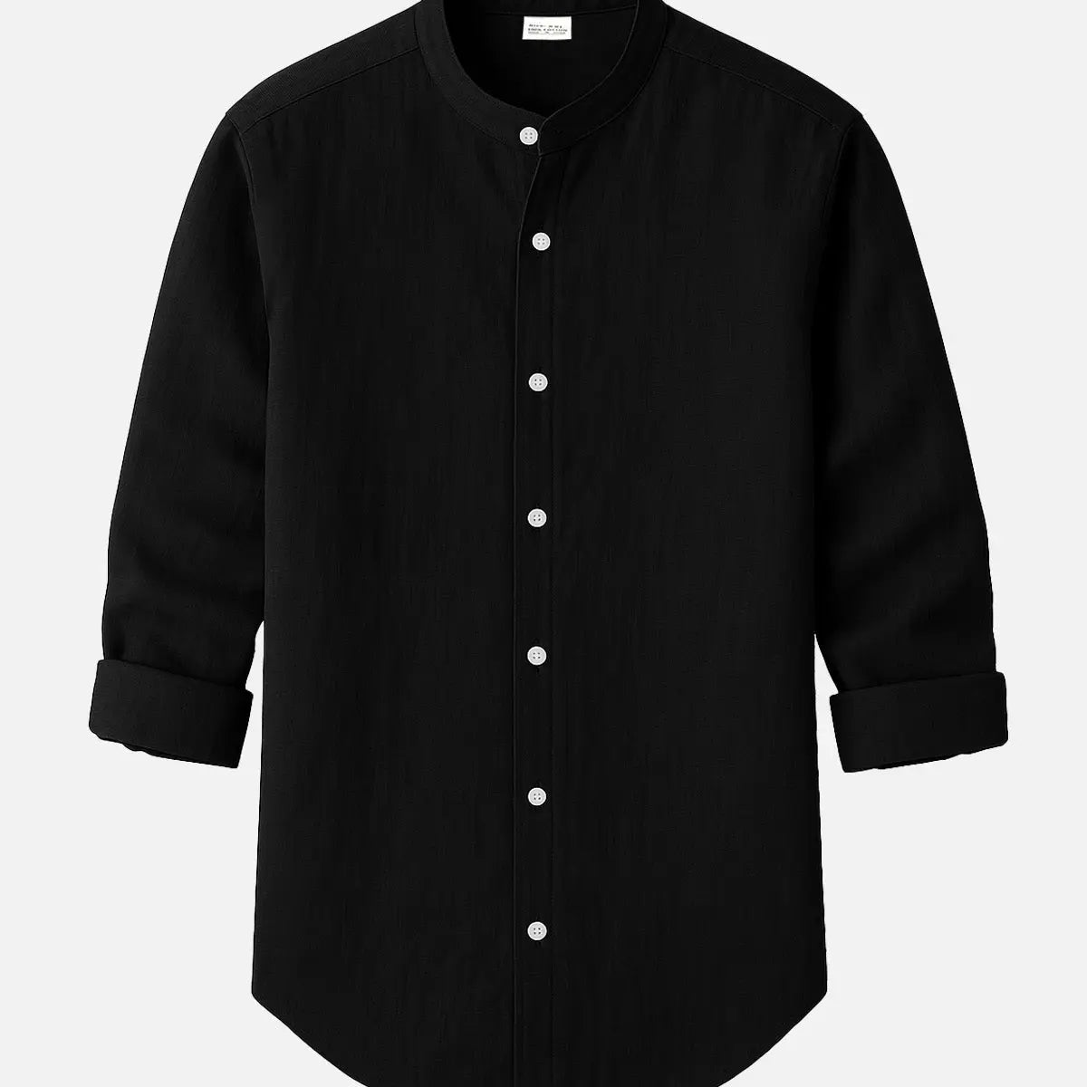 Men's Linen Blend Band Collar Long Sleeve Shirt ElevenOasis