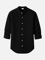 Men's Linen Blend Band Collar Long Sleeve Shirt ElevenOasis