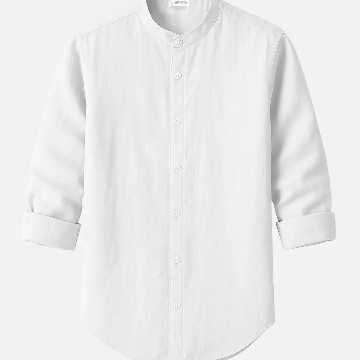 Men's Linen Blend Band Collar Long Sleeve Shirt ElevenOasis