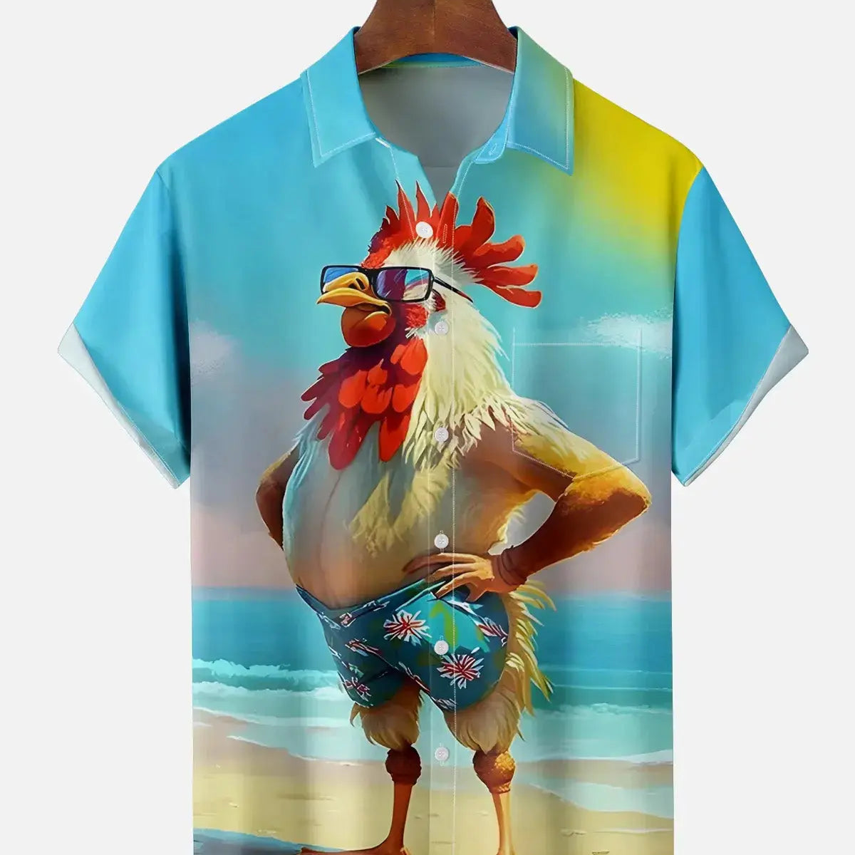 Men's Dad Bod Cock Rooster on the Beach Short Sleeve Casual ShirtMens short sleeve shirts Big and tall Mens shirts Short sleeve shirts for men Mens 4xl shirts Casual short sleeve shirts