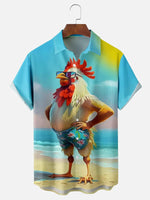 Men's Dad Bod Cock Rooster on the Beach Short Sleeve Casual ShirtMens short sleeve shirts Big and tall Mens shirts Short sleeve shirts for men Mens 4xl shirts Casual short sleeve shirts