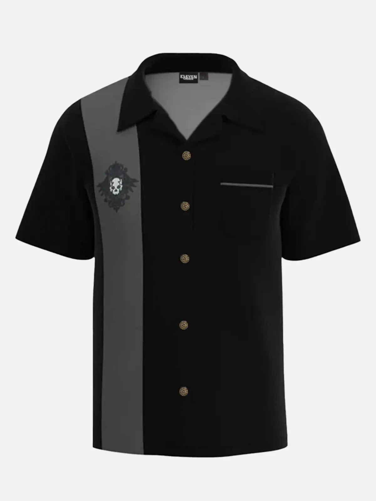 Men's Rockabilly Skull Button Down Halloween Short Sleeve Shirt ElevenOasis
