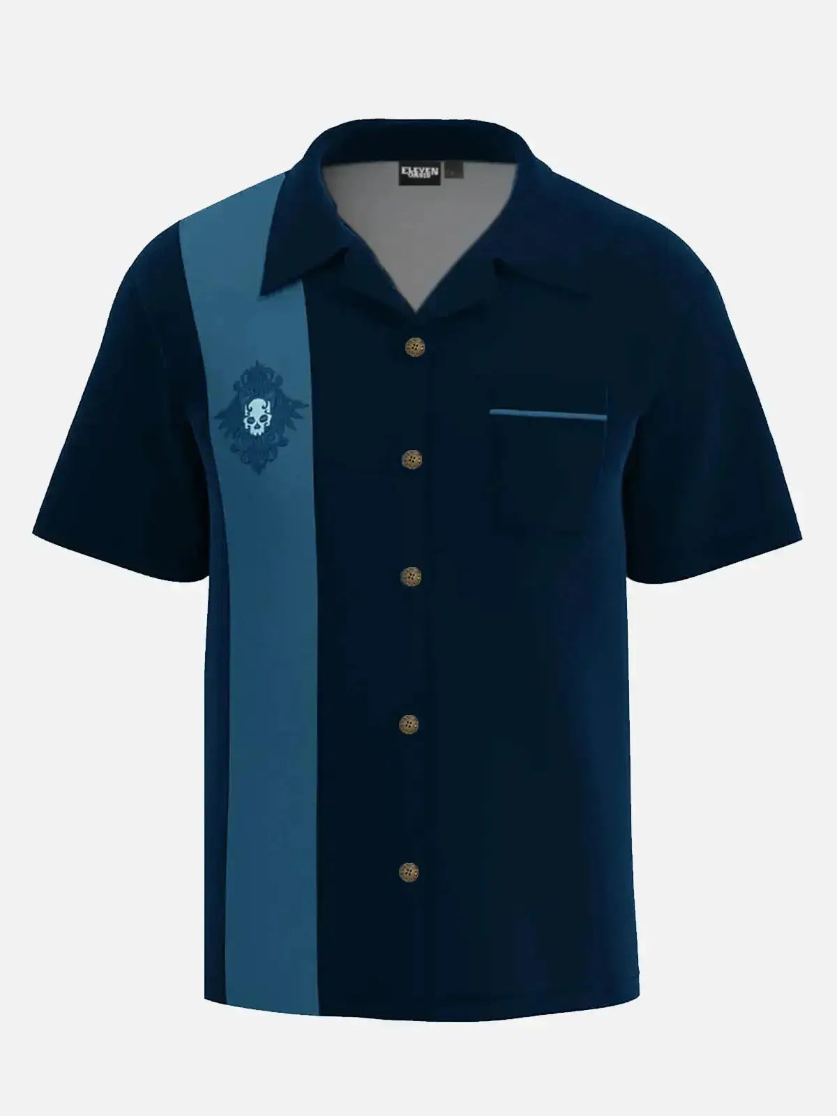 Men's Rockabilly Skull Button Down Halloween Short Sleeve Shirt ElevenOasis