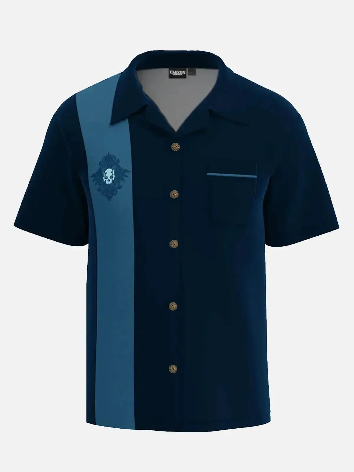 Men's Rockabilly Skull Button Down Halloween Short Sleeve Shirt ElevenOasis