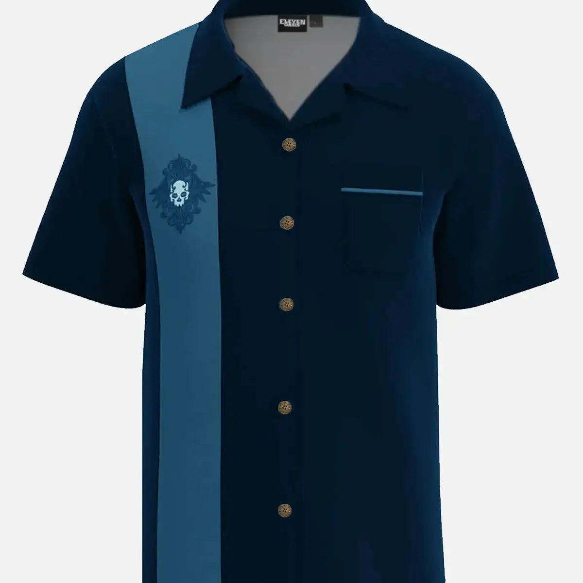 Tall Men's Rockabilly Skull Button Down Halloween Short Sleeve Shirt ElevenOasis