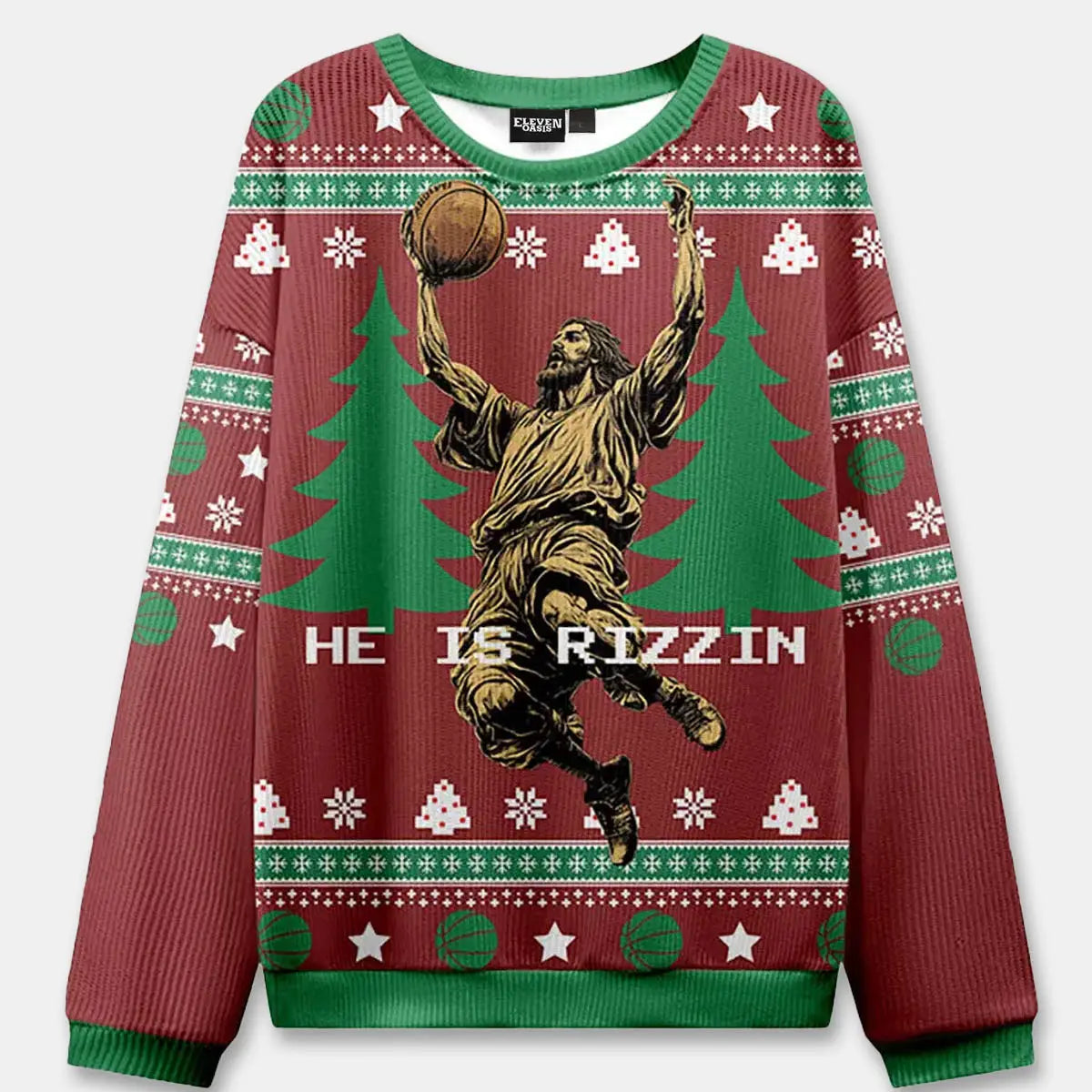 He is "Rizzin" Jesus Dunks Ugly Christmas Sweater ElevenOasis