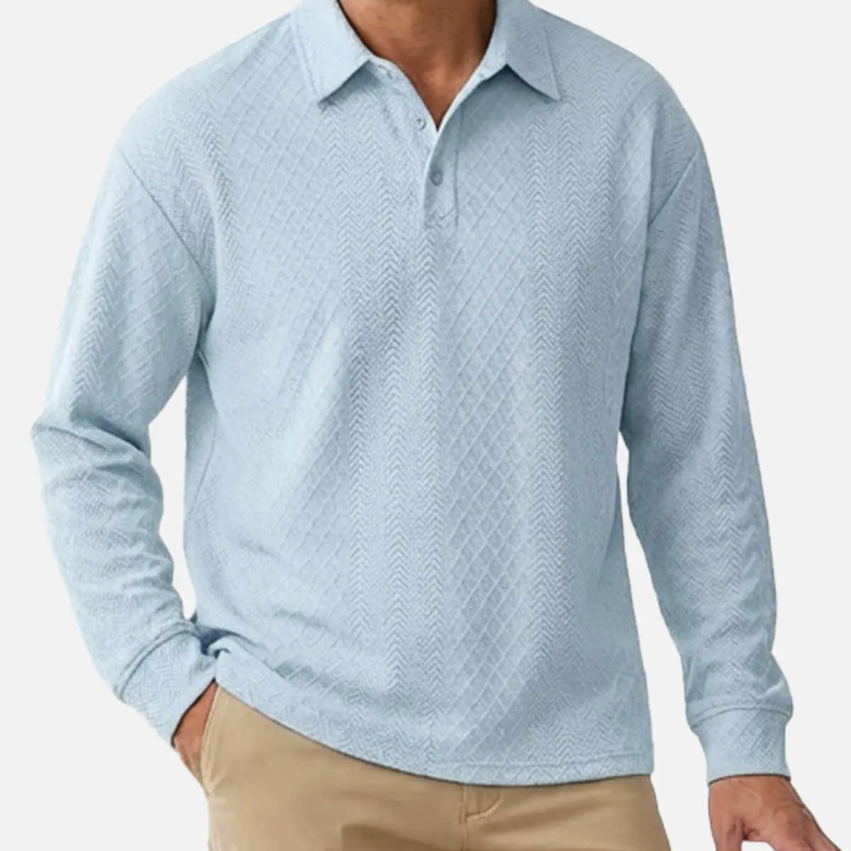 Men's Slim Fit Textured Cable Knit Long Sleeve Polo Shirt Eleven Oasis