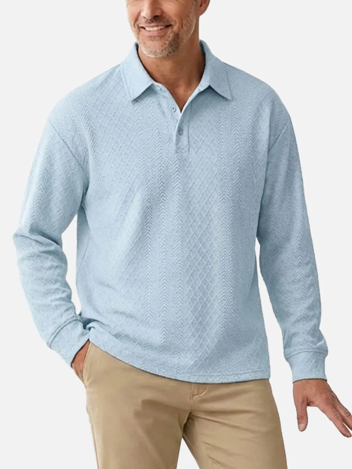 Men's Slim Fit Textured Cable Knit Long Sleeve Polo Shirt Eleven Oasis