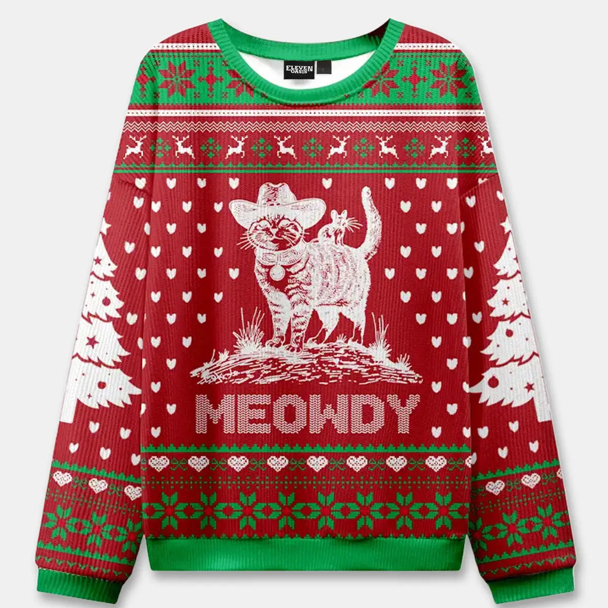 Ugly Christmas Cowboy Cat Meowdy Sweater Eleven Oasis