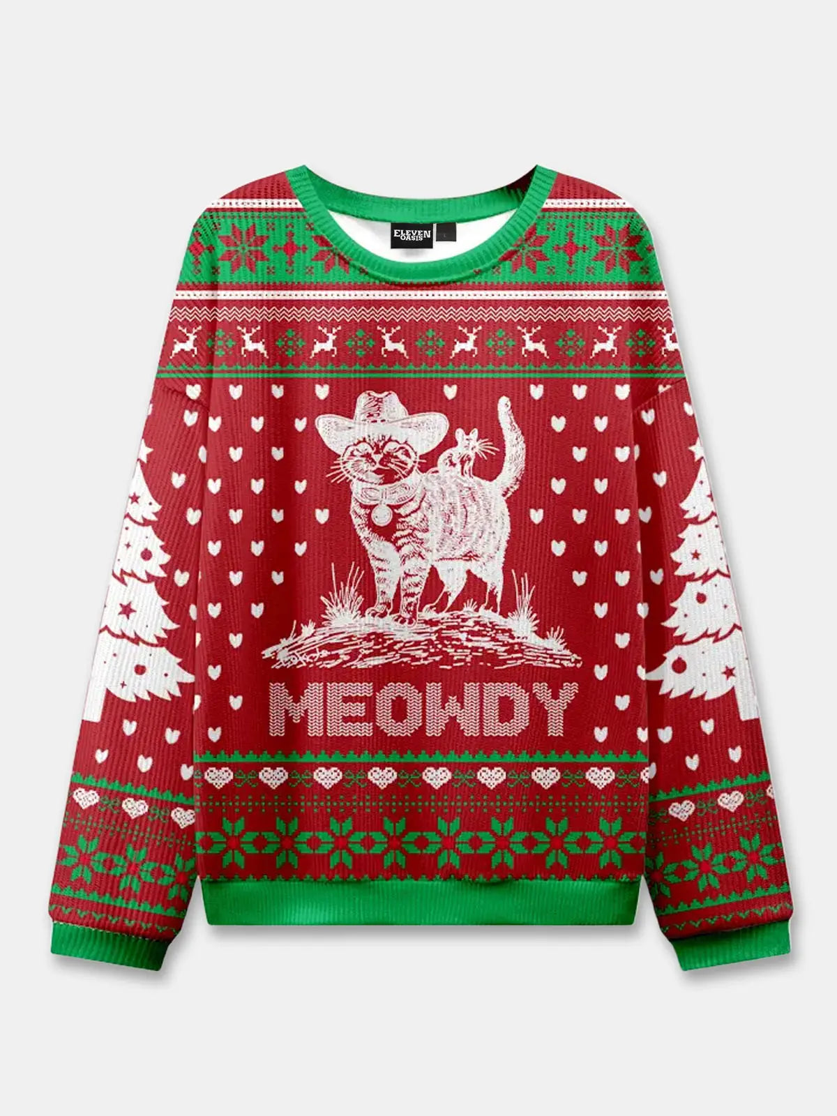 Ugly Christmas Cowboy Cat Meowdy Sweater Eleven Oasis