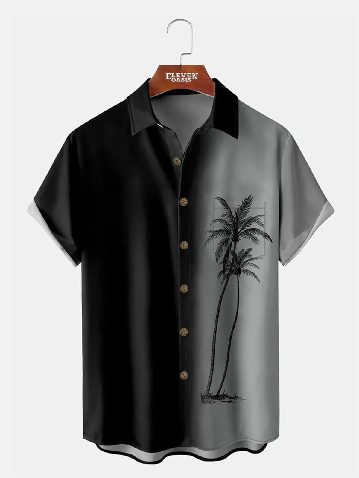 Hawaii Men's Gradient Coconut Tree Print Casual Breathable Short Sleeve Shirt ElevenOasis