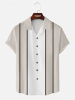 Men's Vintage Panel Stripe Bowling Short Sleeve Shirt ElevenOasis