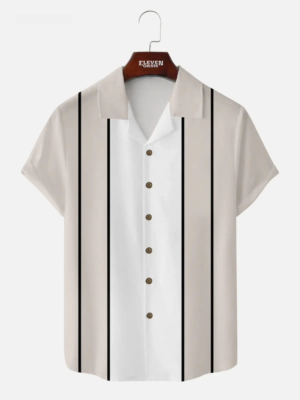 Men's Vintage Panel Stripe Bowling Short Sleeve Shirt ElevenOasis