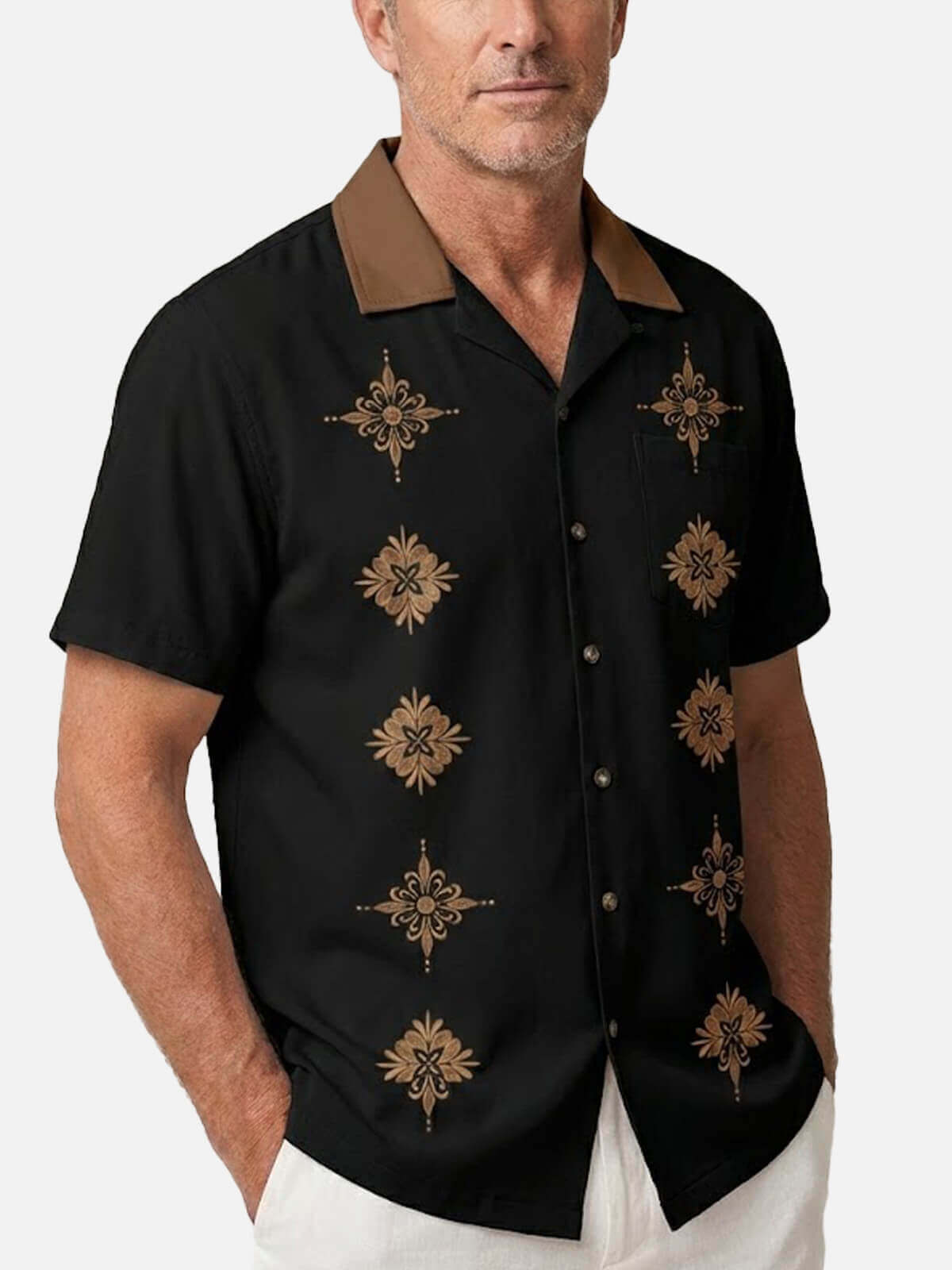 Tall Men's Ornamental Medallion Panel Short Sleeve Shirt Eleven Oasis