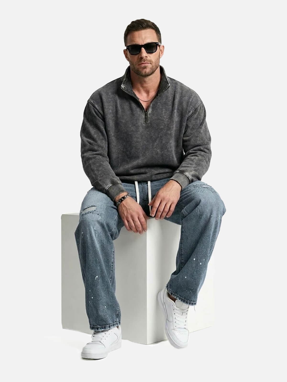 Men's Washed Quarter Zip Sweatshirt Eleven Oasis