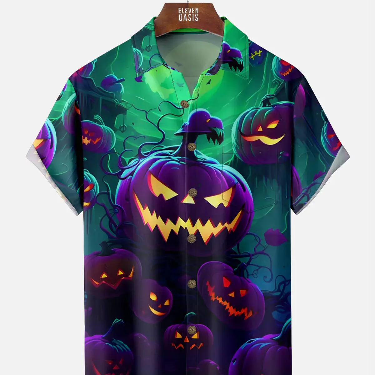 Men's Halloween Scary Pumpkins in the Night Short Sleeve ShirtMens short sleeve shirts Big and tall Mens shirts Short sleeve shirts for men Mens 4xl shirts Casual short sleeve shirts