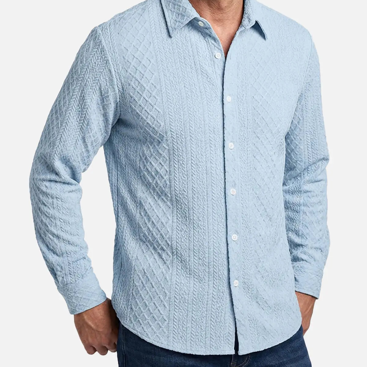 Men's Slim Fit Textured Cable Knit Long Sleeve Shirt Eleven Oasis