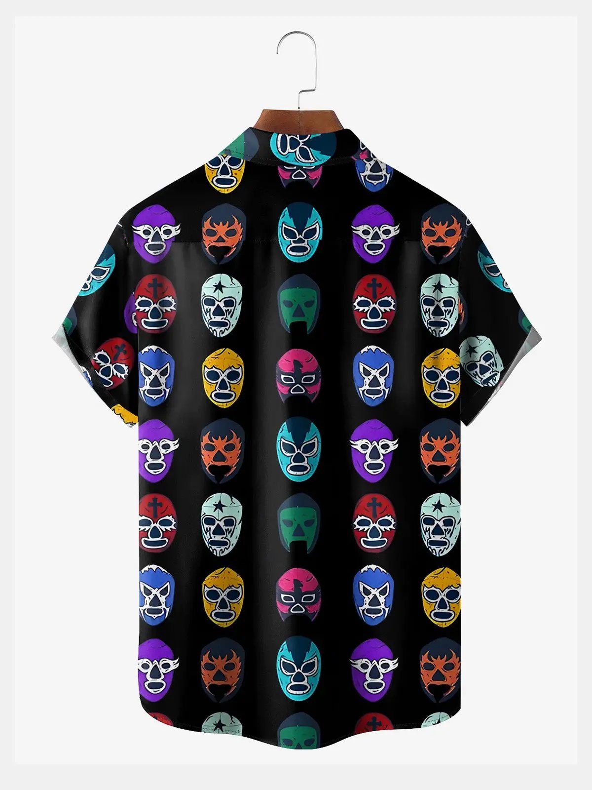 Men's Mexican Luche Libre Wrestling Masks Short Sleeve Casual Shirt Eleven Oasis
