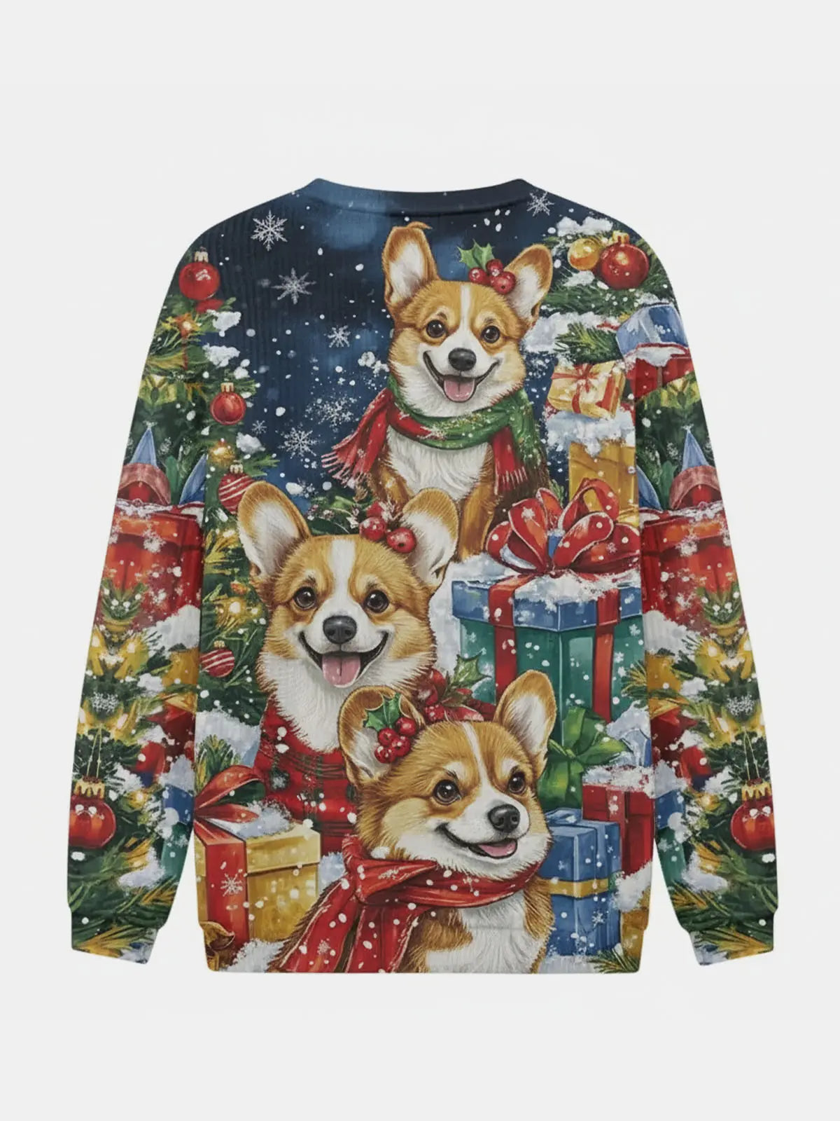 Christmas Corgis Surrounded by Presents Knitted Sweatshirt ElevenOasis