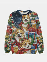 Christmas Corgis Surrounded by Presents Knitted Sweatshirt ElevenOasis