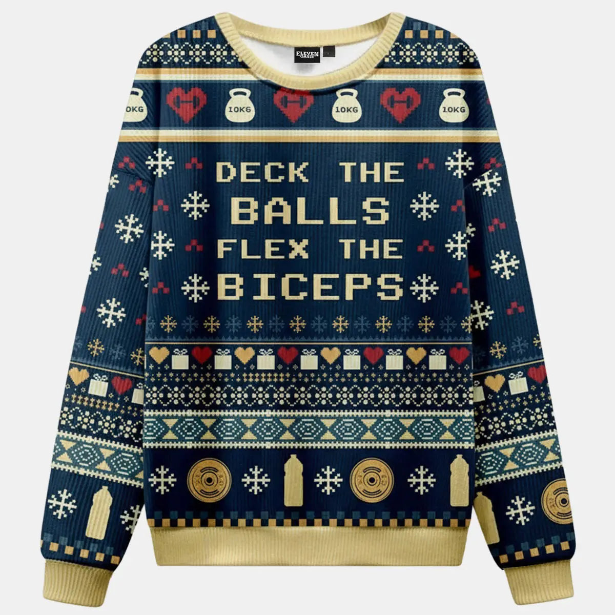 Deck The Balls Flex The Biceps Ugly Christmas Sweater Eleven Oasis
