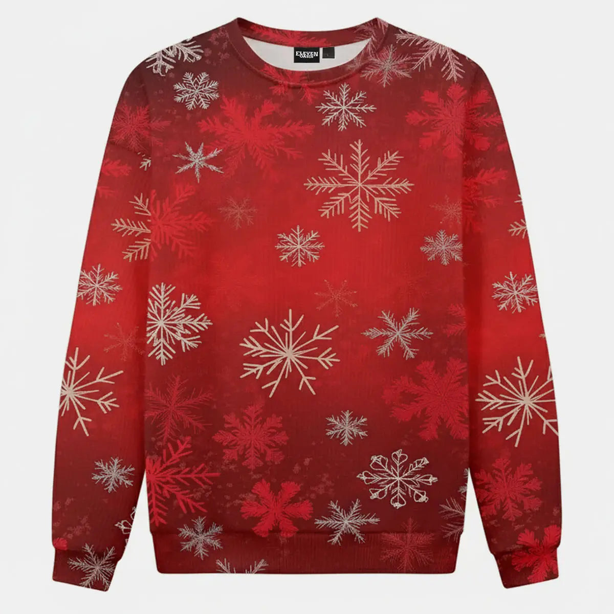 Red Festive Snowflakes Knitted Crewneck Sweatshirt Eleven Oasis